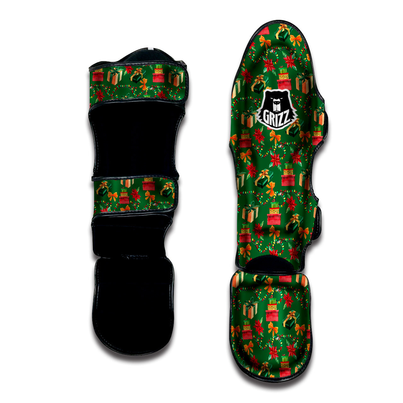 Poinsettia Cute Christmas Print Pattern Muay Thai Shin Guards-grizzshop