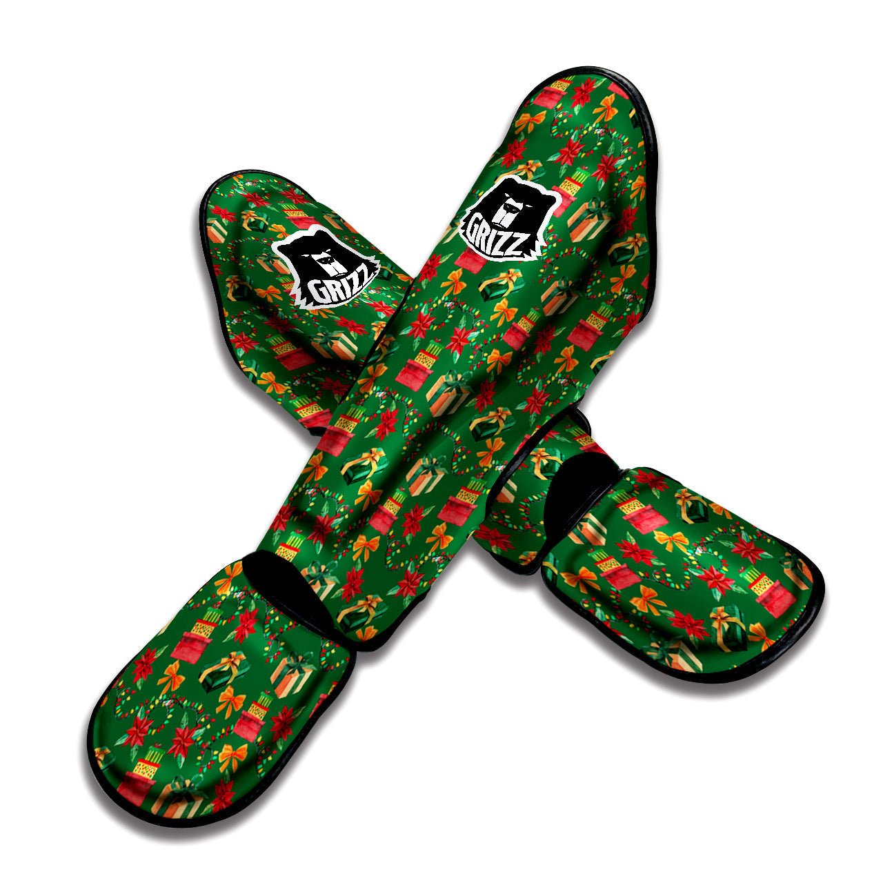 Poinsettia Cute Christmas Print Pattern Muay Thai Shin Guards-grizzshop