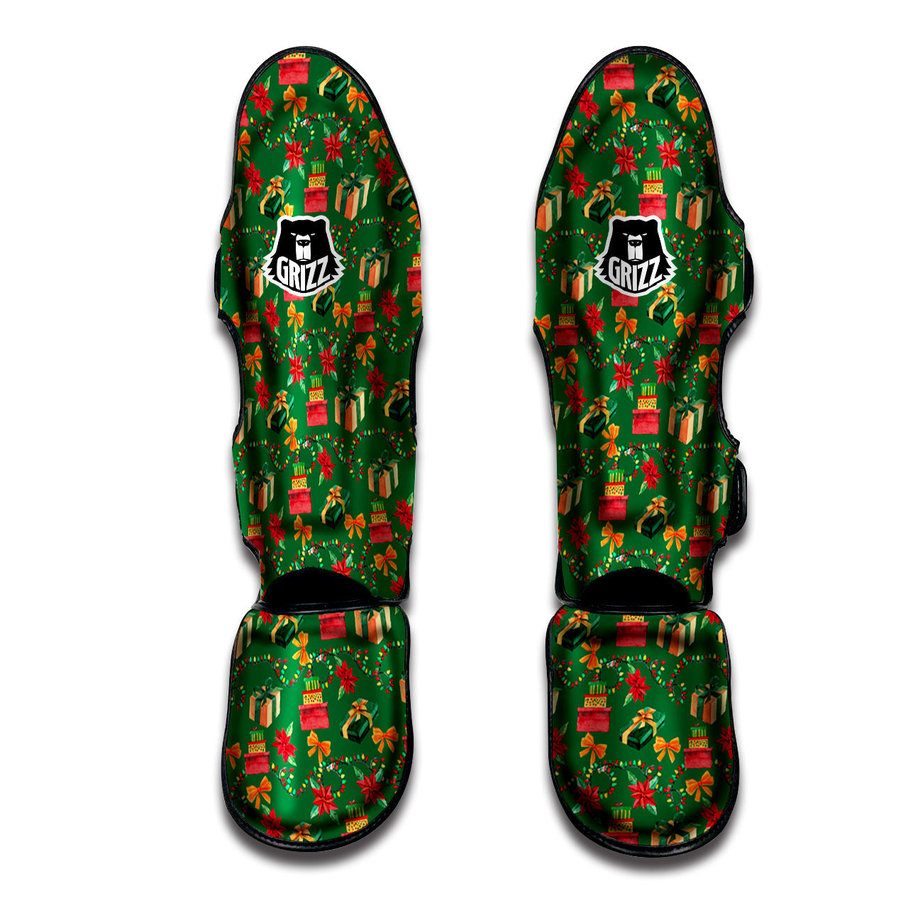 Poinsettia Cute Christmas Print Pattern Muay Thai Shin Guards-grizzshop