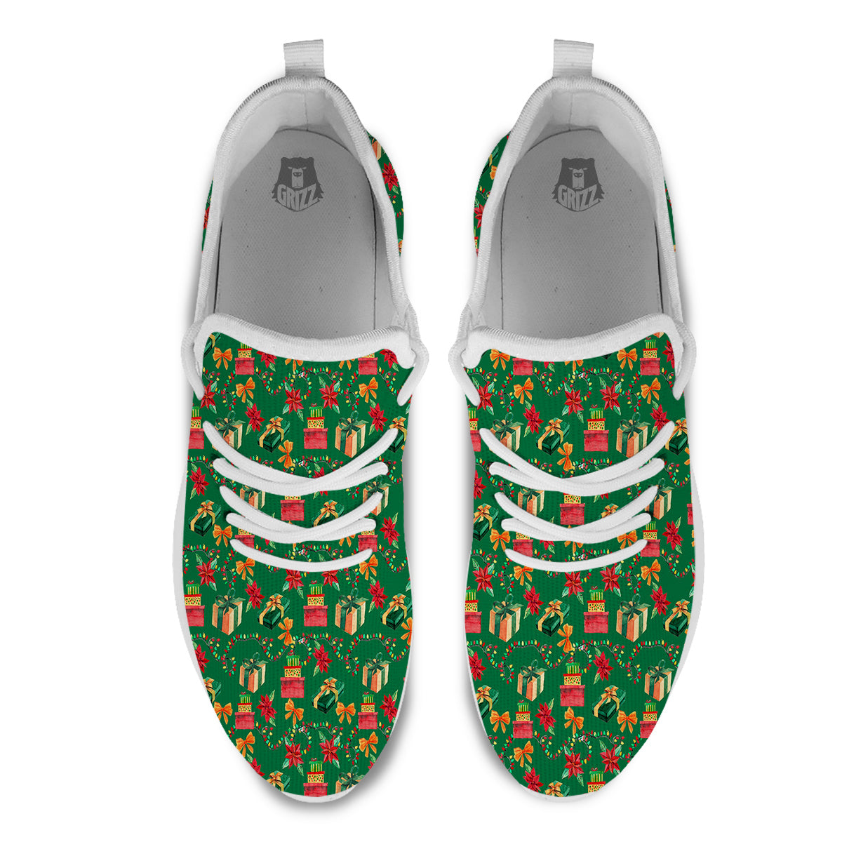 Poinsettia Cute Christmas Print Pattern White Athletic Shoes-grizzshop