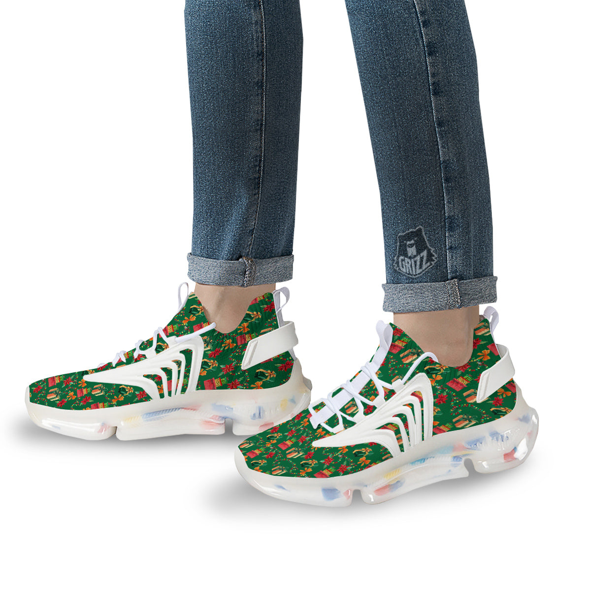 Poinsettia Cute Christmas Print Pattern White Gym Shoes-grizzshop