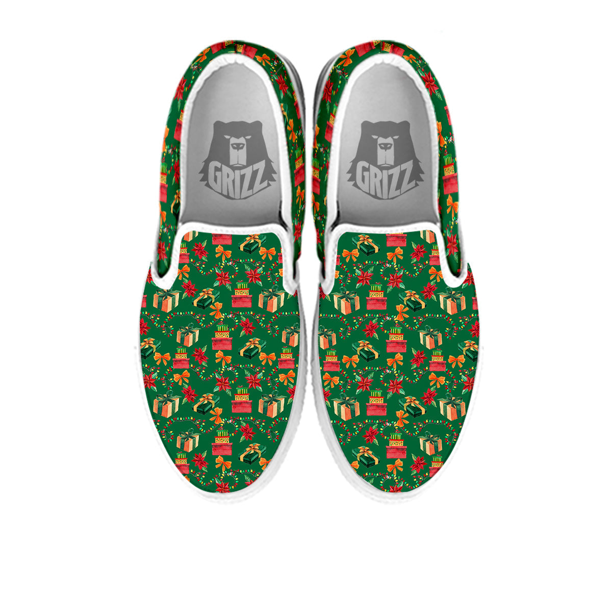 Poinsettia Cute Christmas Print Pattern White Slip On Shoes-grizzshop