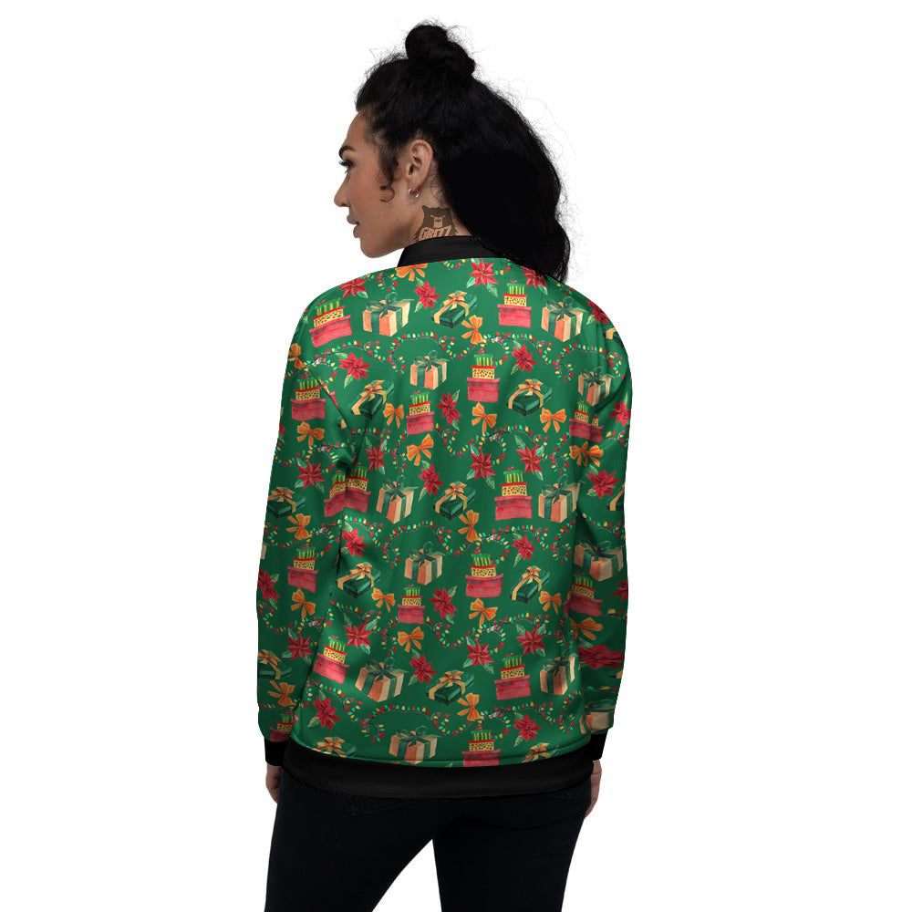 Poinsettia Cute Christmas Print Pattern Women's Bomber Jacket-grizzshop