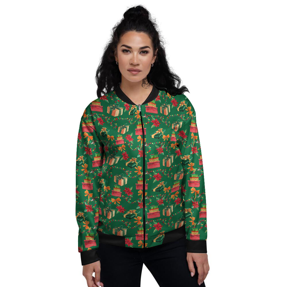 Poinsettia Cute Christmas Print Pattern Women's Bomber Jacket-grizzshop