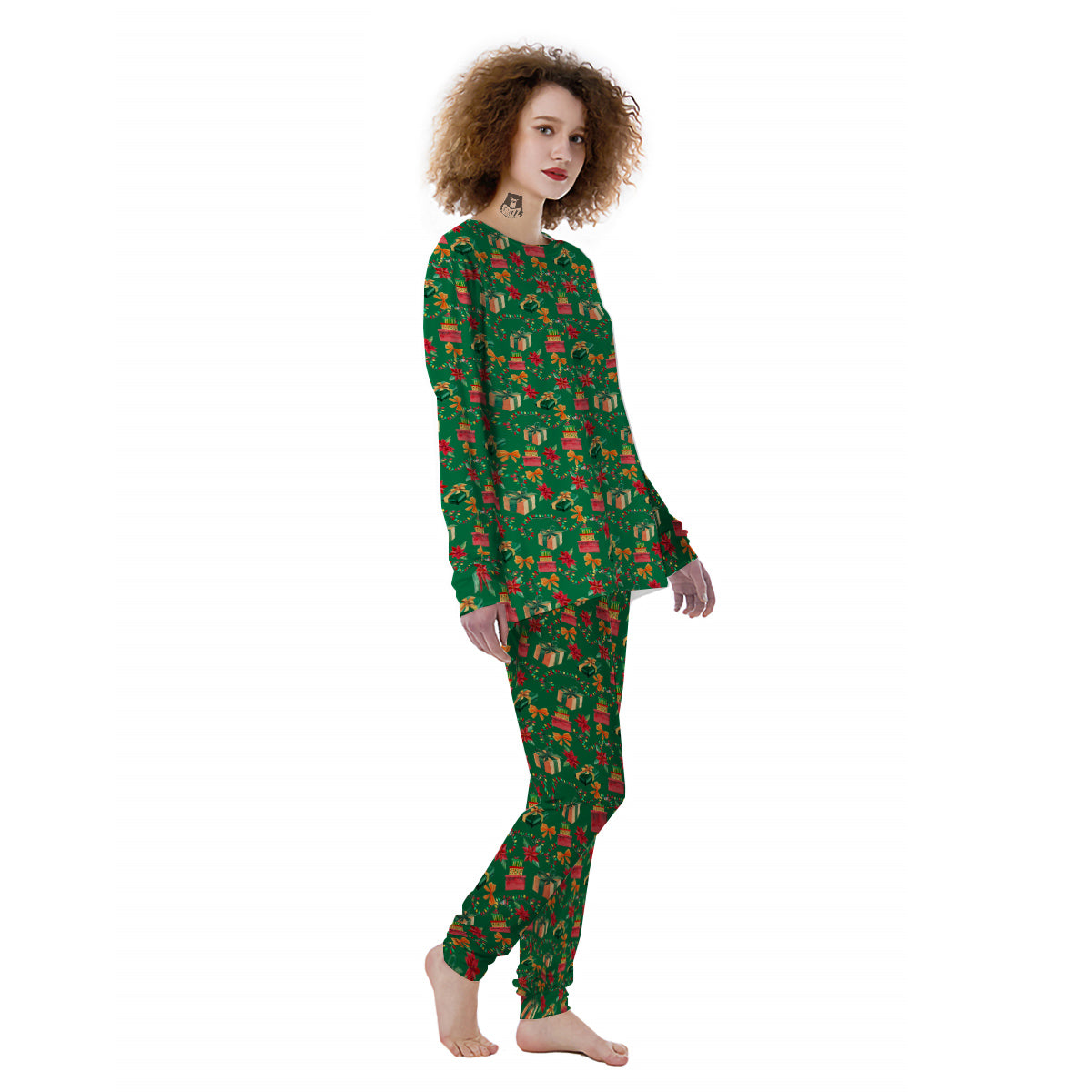 Poinsettia Cute Christmas Print Pattern Women's Pajamas-grizzshop