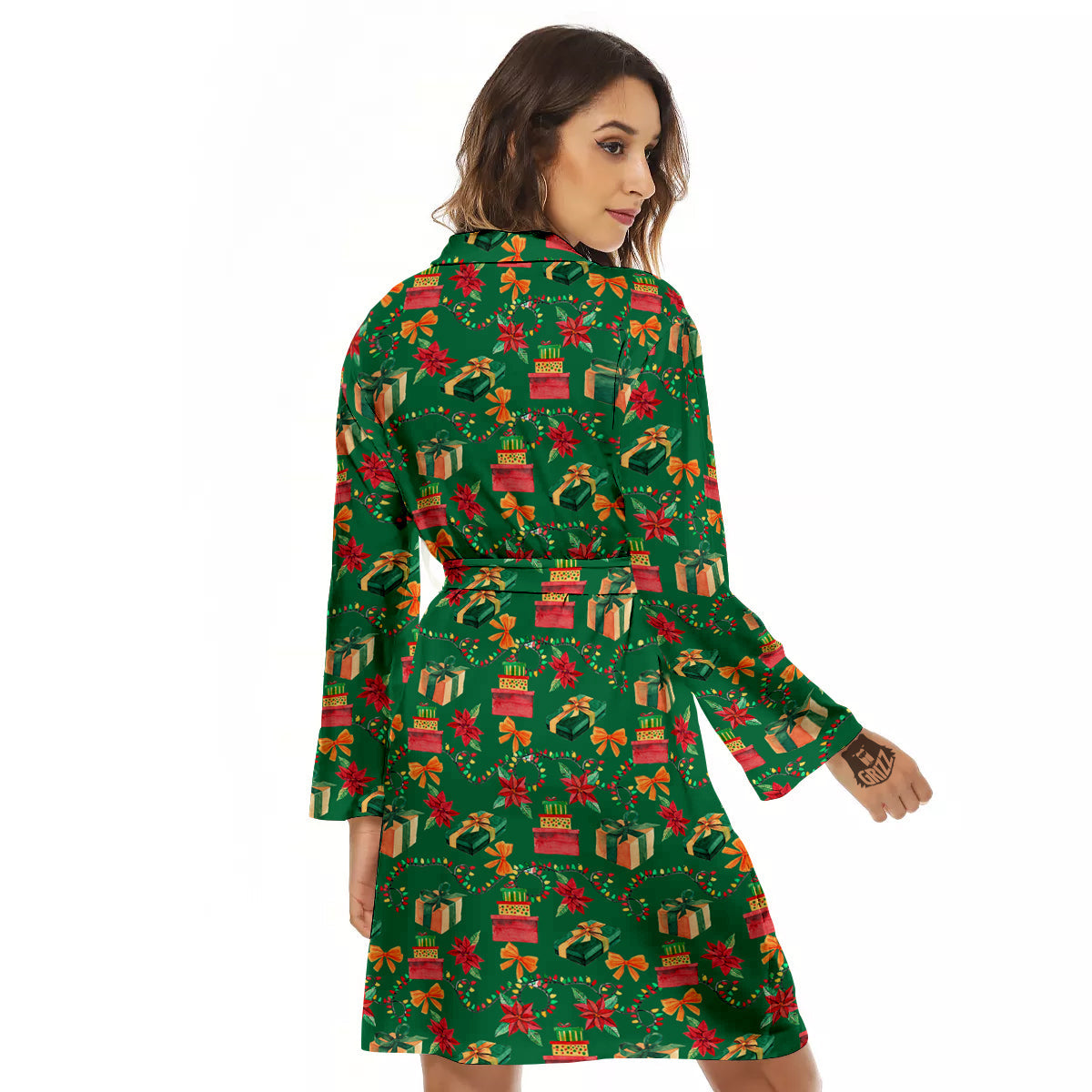 Poinsettia Cute Christmas Print Pattern Women's Robe-grizzshop