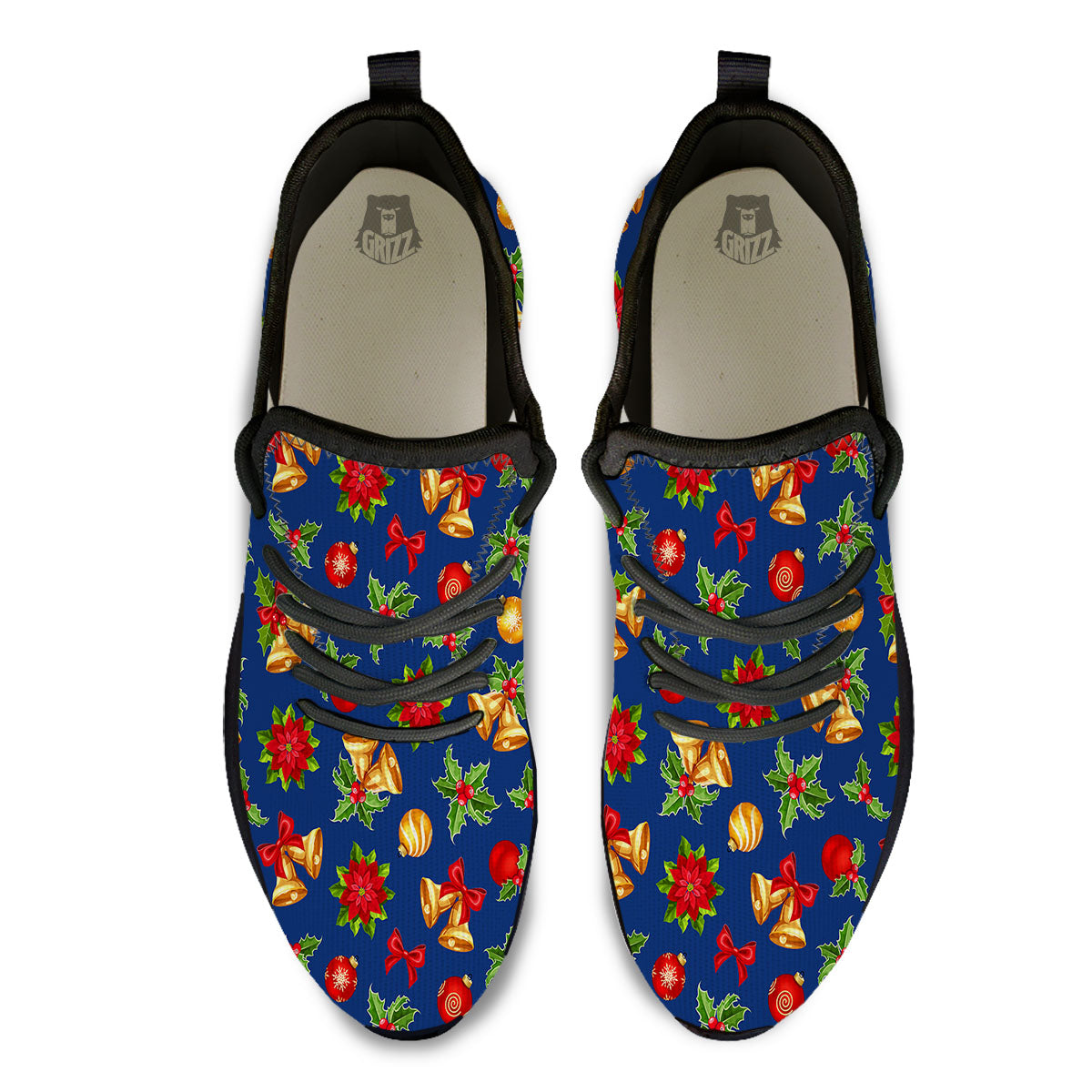Poinsettia Merry Christmas Print Pattern Black Athletic Shoes-grizzshop