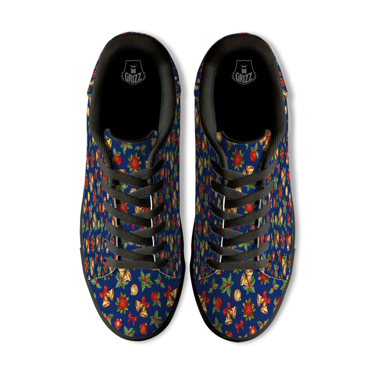 Poinsettia Merry Christmas Print Pattern Black Low Top Sneakers-grizzshop