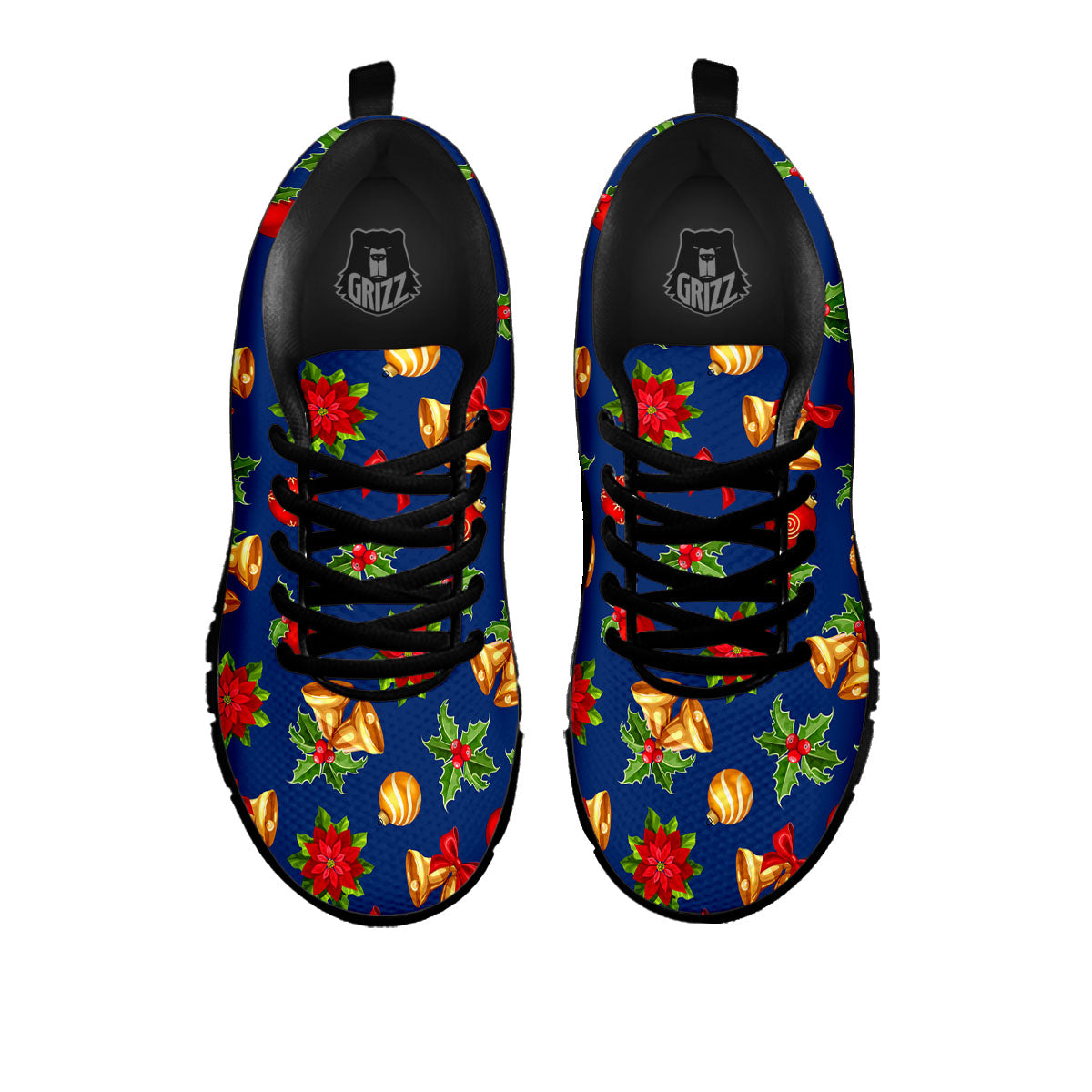 Poinsettia Merry Christmas Print Pattern Black Sneaker-grizzshop
