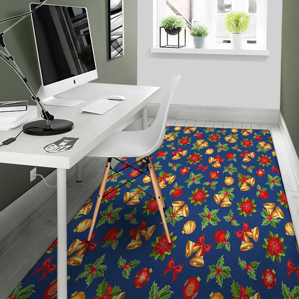 Poinsettia Merry Christmas Print Pattern Floor Mat-grizzshop