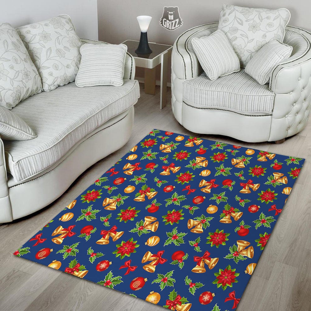 Poinsettia Merry Christmas Print Pattern Floor Mat-grizzshop