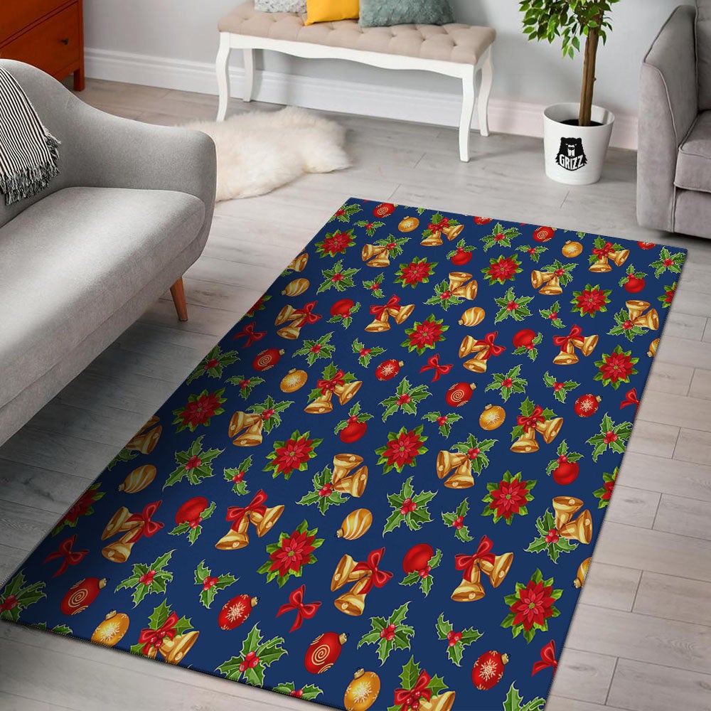 Poinsettia Merry Christmas Print Pattern Floor Mat-grizzshop