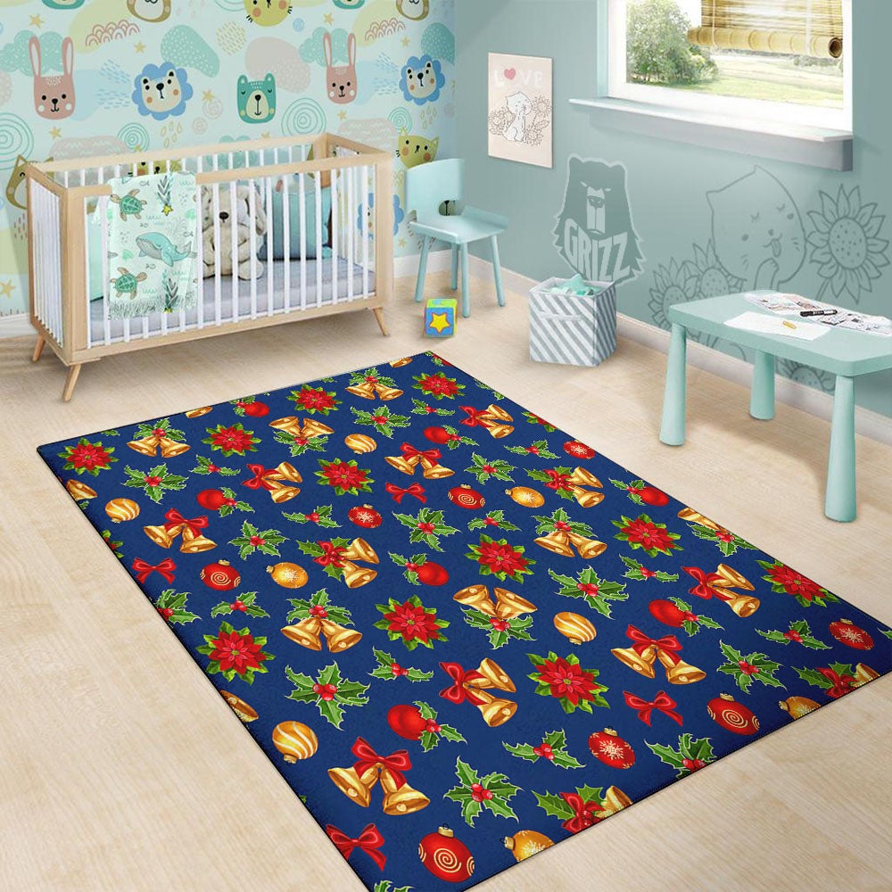 Poinsettia Merry Christmas Print Pattern Floor Mat-grizzshop