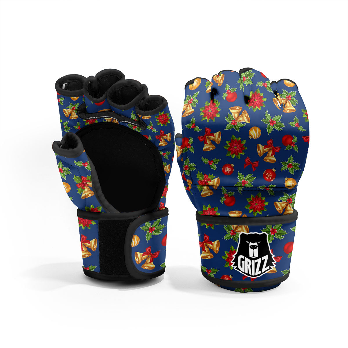 Poinsettia Merry Christmas Print Pattern MMA Gloves-grizzshop