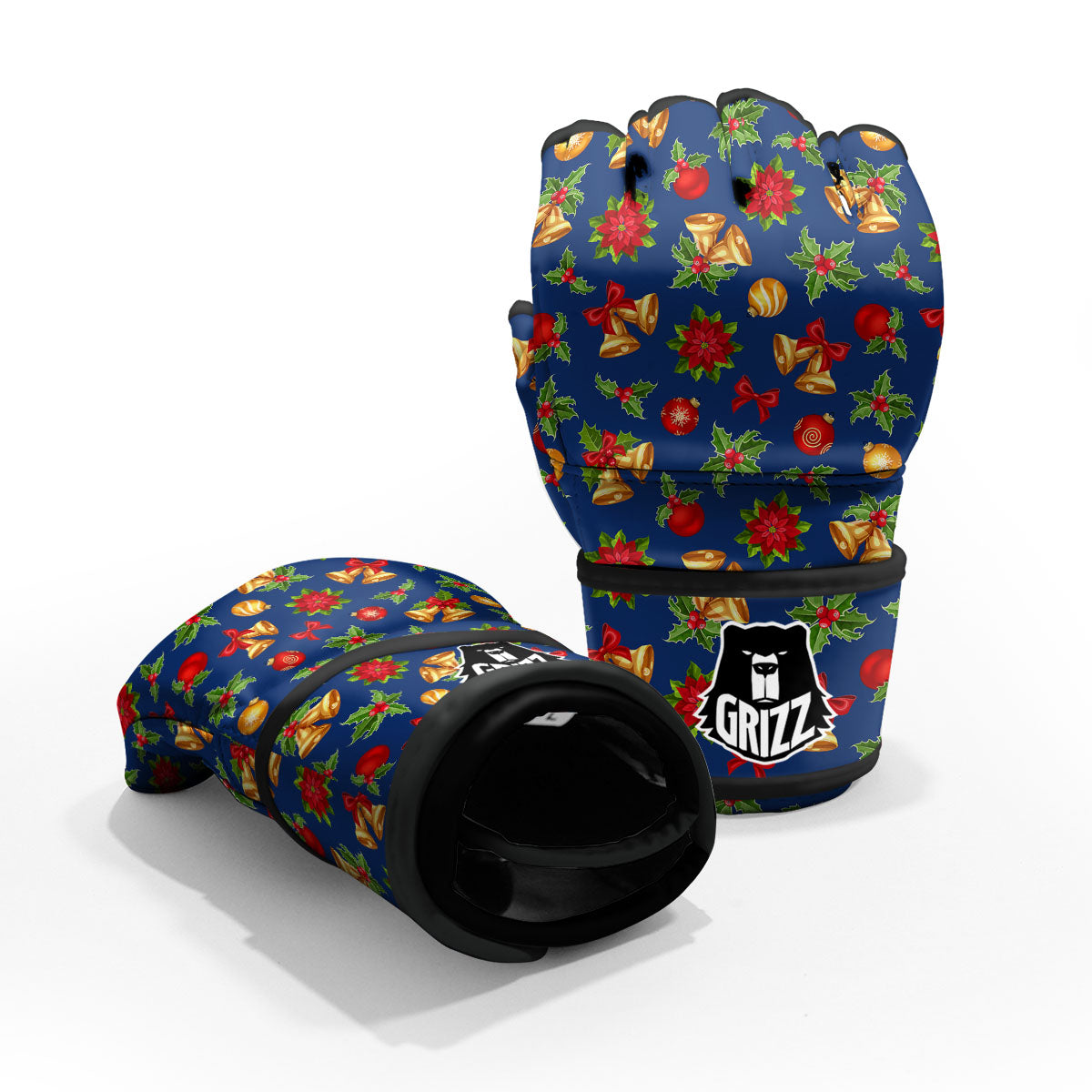 Poinsettia Merry Christmas Print Pattern MMA Gloves-grizzshop