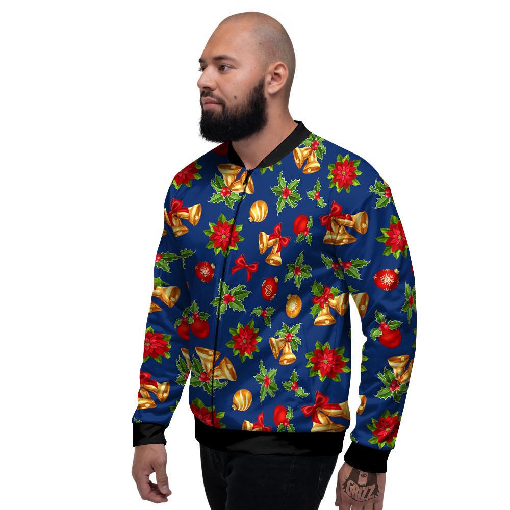 Poinsettia Merry Christmas Print Pattern Men's Bomber Jacket-grizzshop