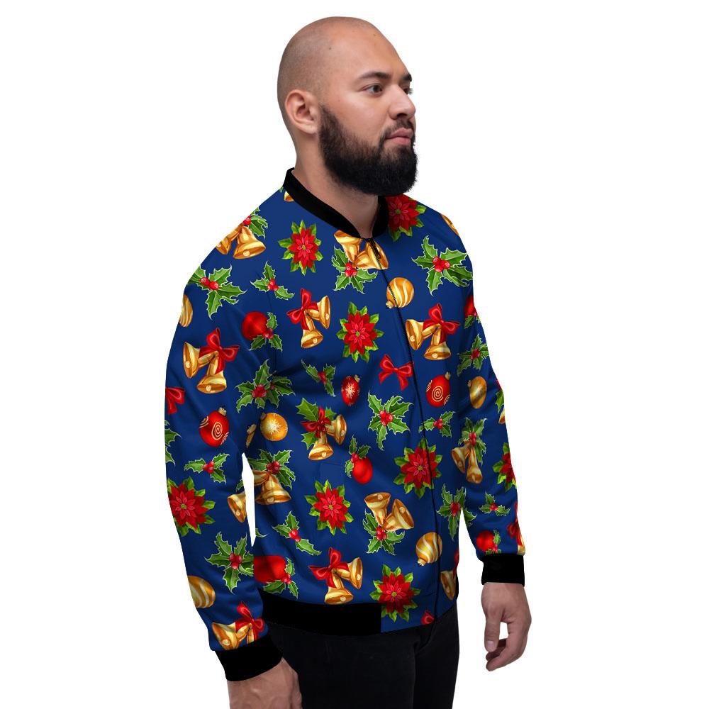 Poinsettia Merry Christmas Print Pattern Men's Bomber Jacket-grizzshop
