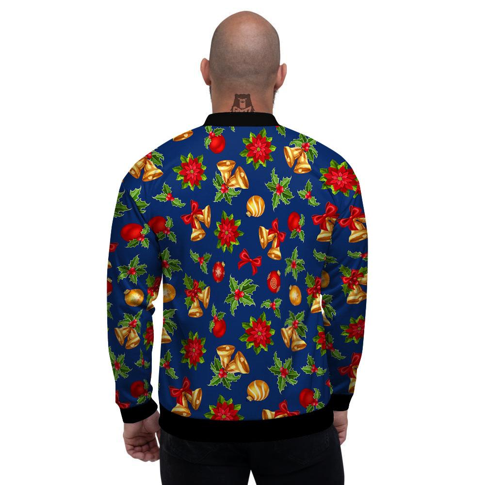 Poinsettia Merry Christmas Print Pattern Men's Bomber Jacket-grizzshop