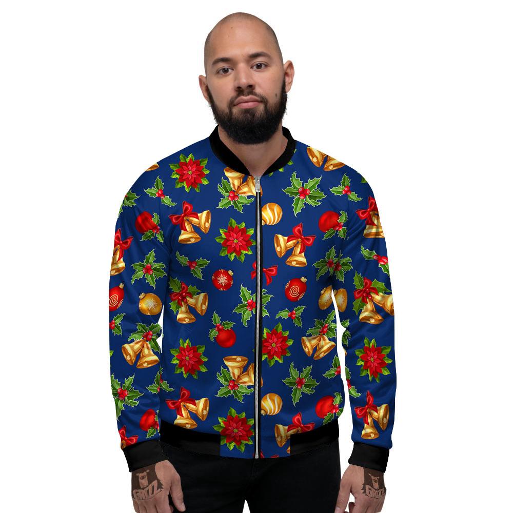 Poinsettia Merry Christmas Print Pattern Men's Bomber Jacket-grizzshop