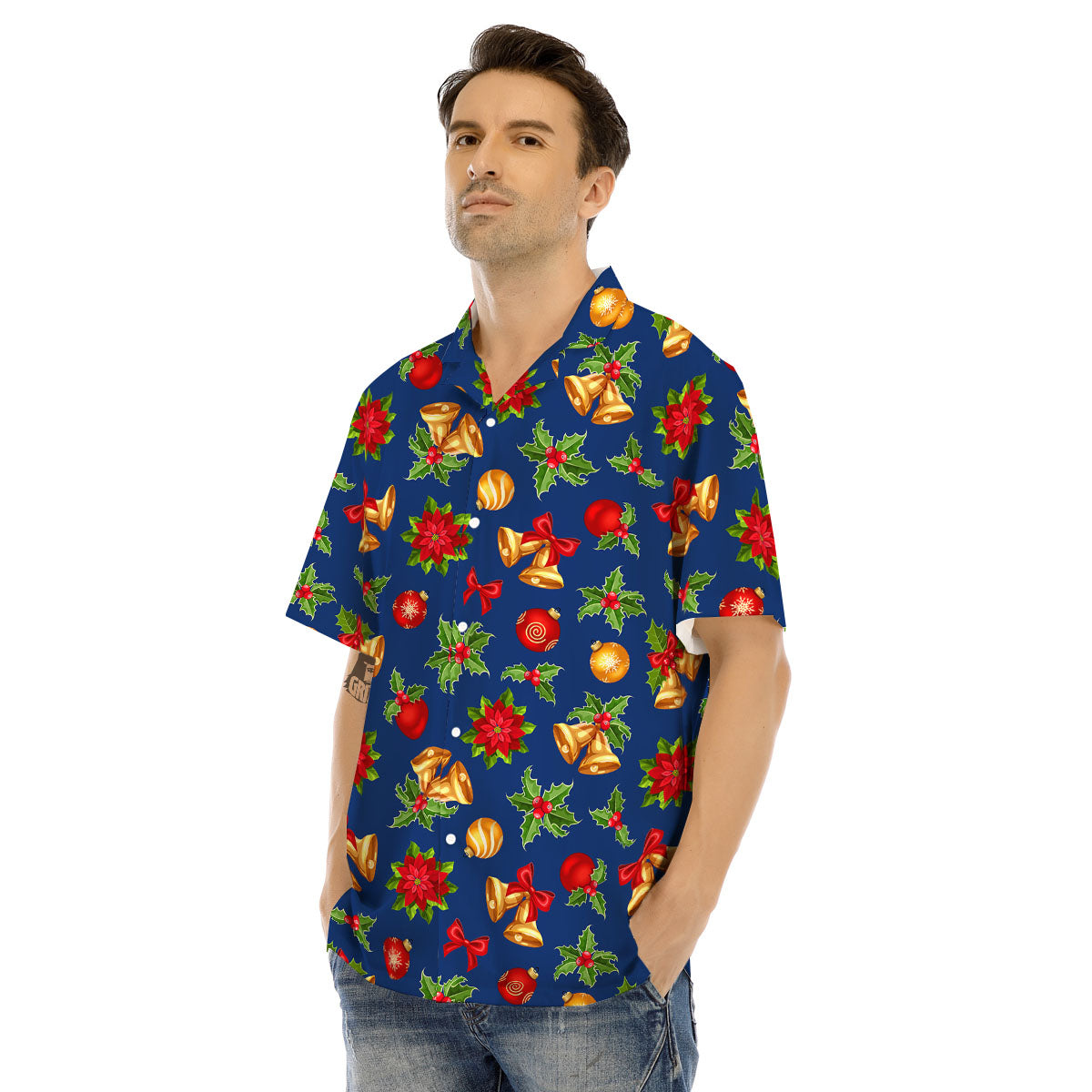 Poinsettia Merry Christmas Print Pattern Men's Hawaiian Shirt-grizzshop