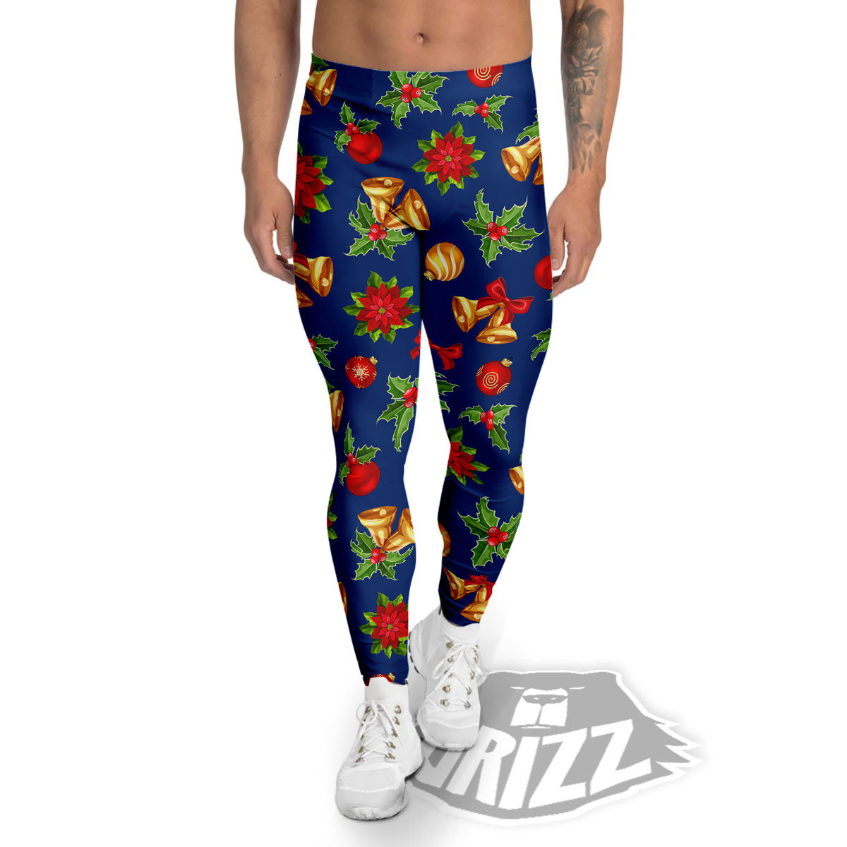 Poinsettia Merry Christmas Print Pattern Men's Leggings-grizzshop