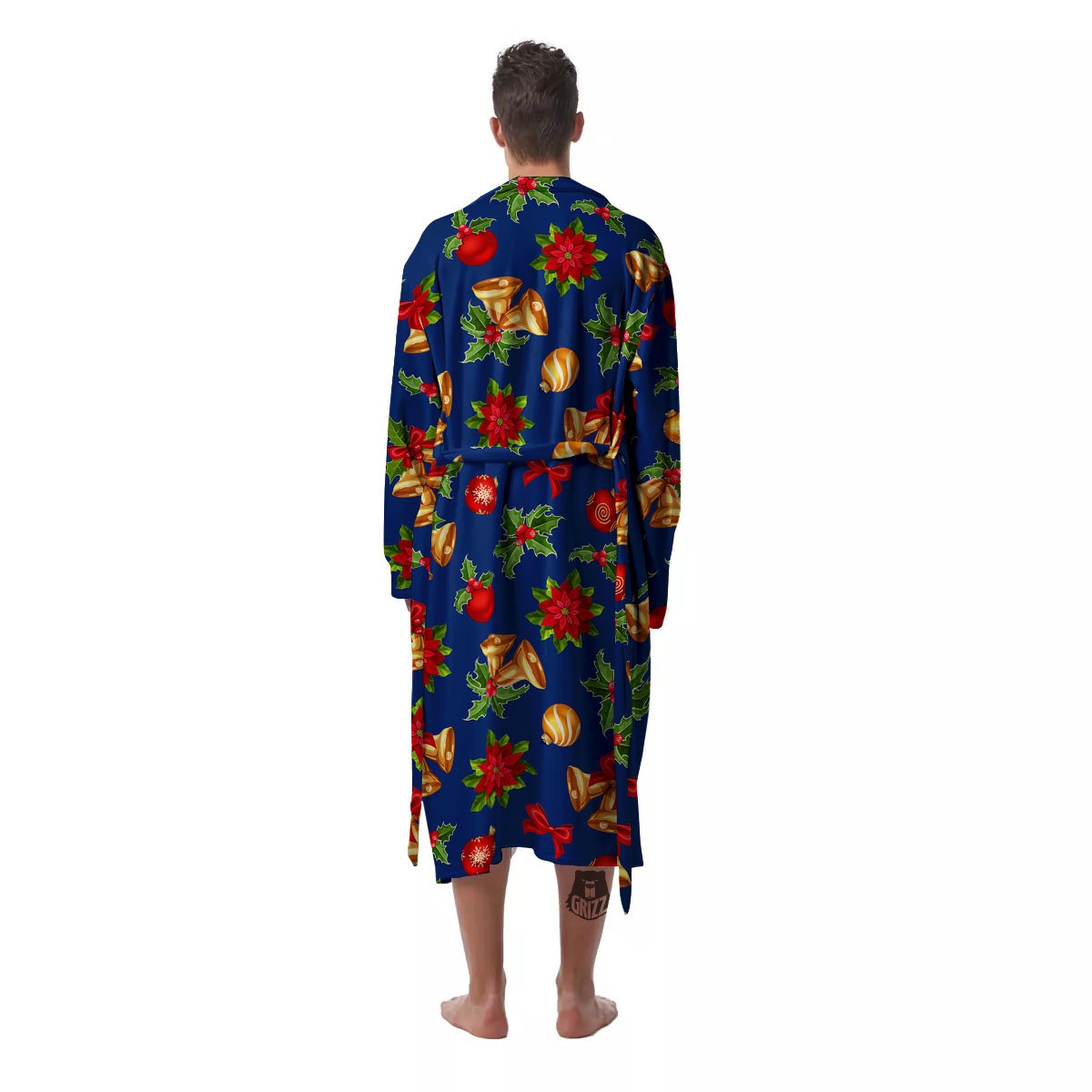 Poinsettia Merry Christmas Print Pattern Men's Robe-grizzshop
