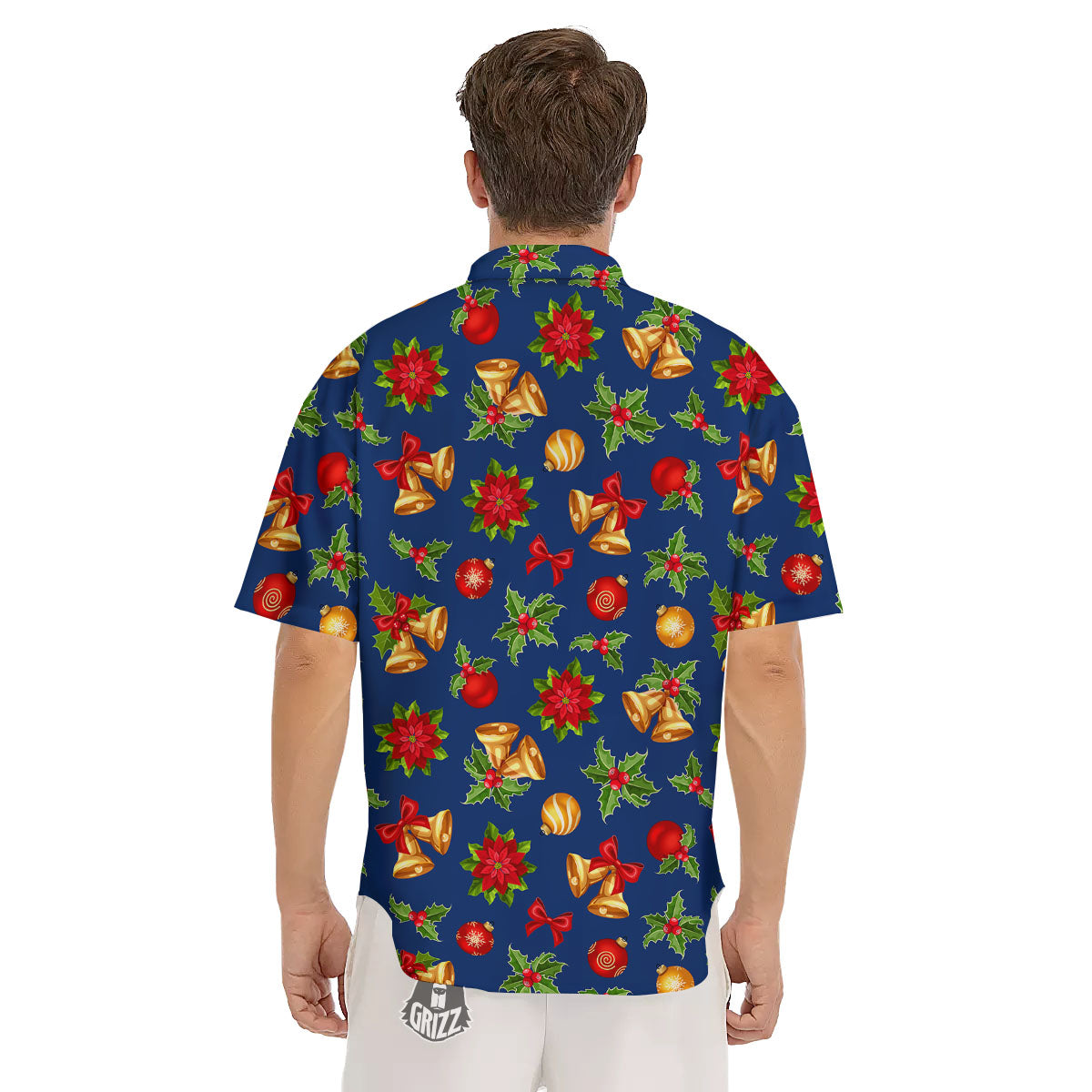 Poinsettia Merry Christmas Print Pattern Men's Short Sleeve Shirts-grizzshop