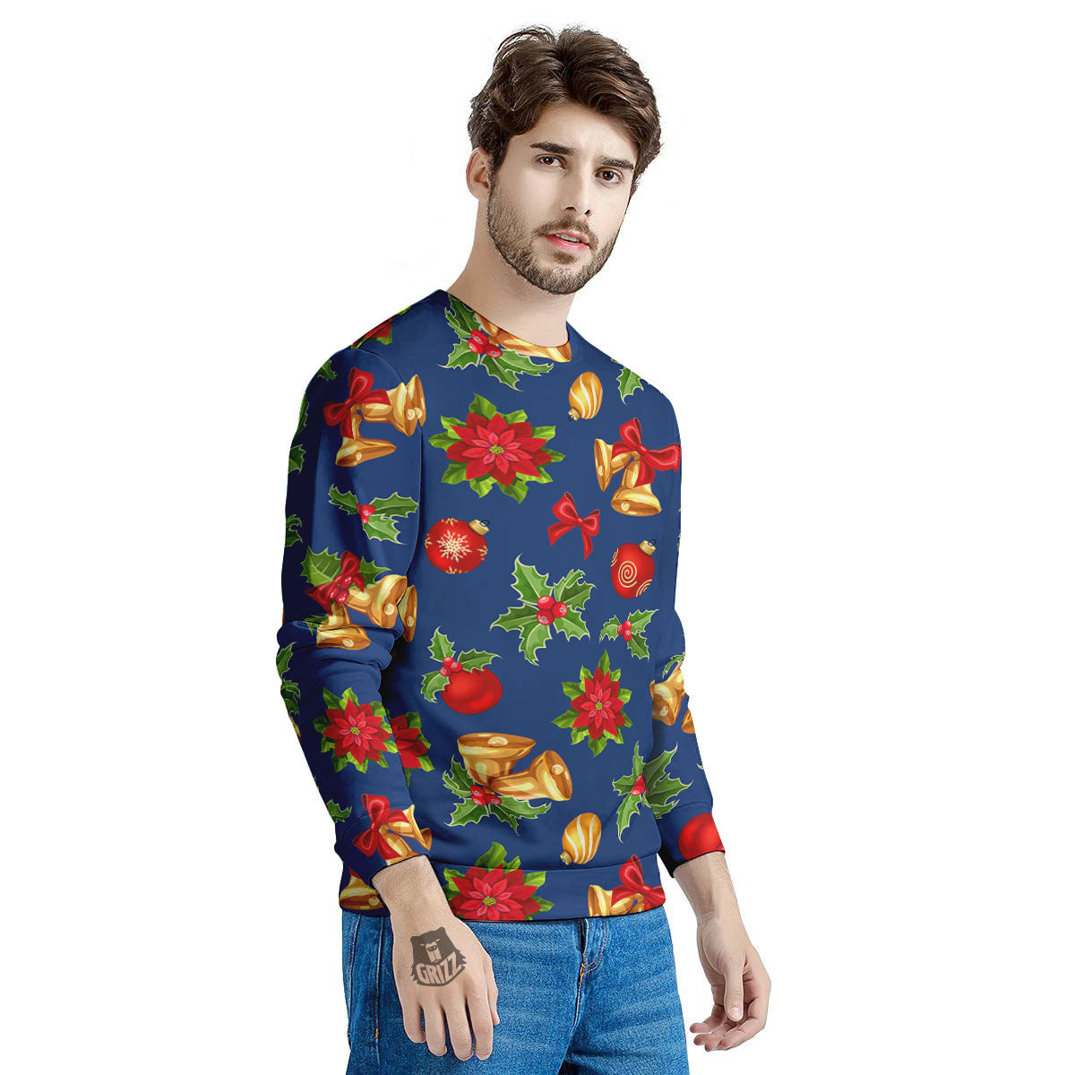 Poinsettia Merry Christmas Print Pattern Men's Sweatshirt-grizzshop