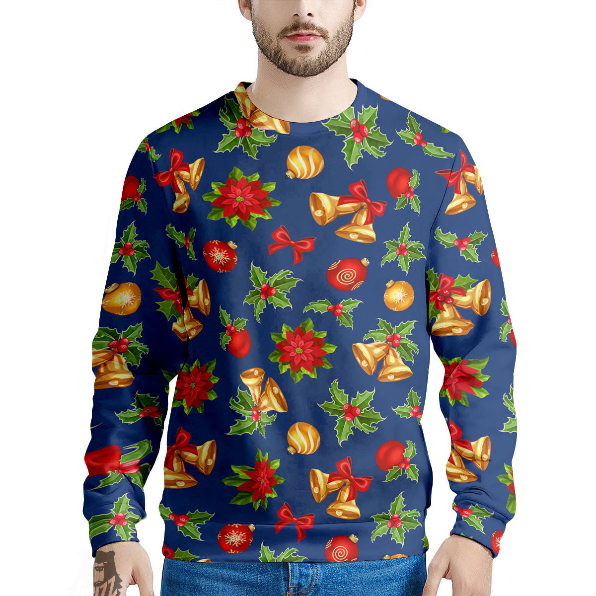 Poinsettia Merry Christmas Print Pattern Men's Sweatshirt-grizzshop
