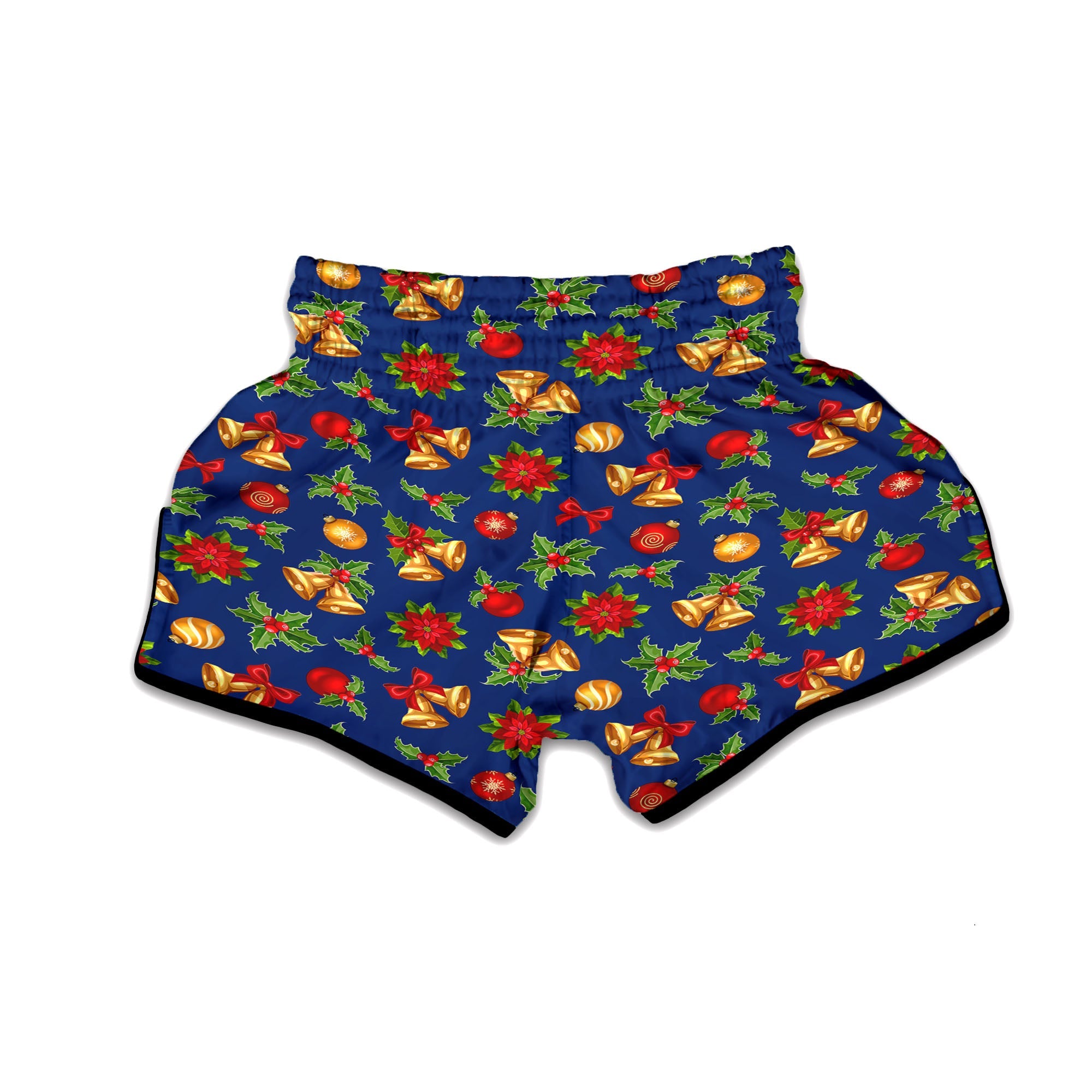 Poinsettia Merry Christmas Print Pattern Muay Thai Boxing Shorts-grizzshop