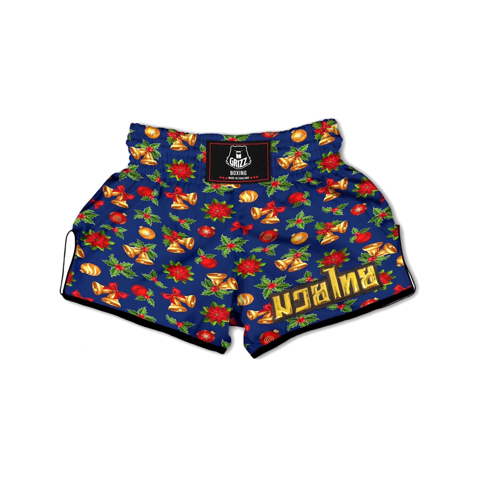 Poinsettia Merry Christmas Print Pattern Muay Thai Boxing Shorts-grizzshop