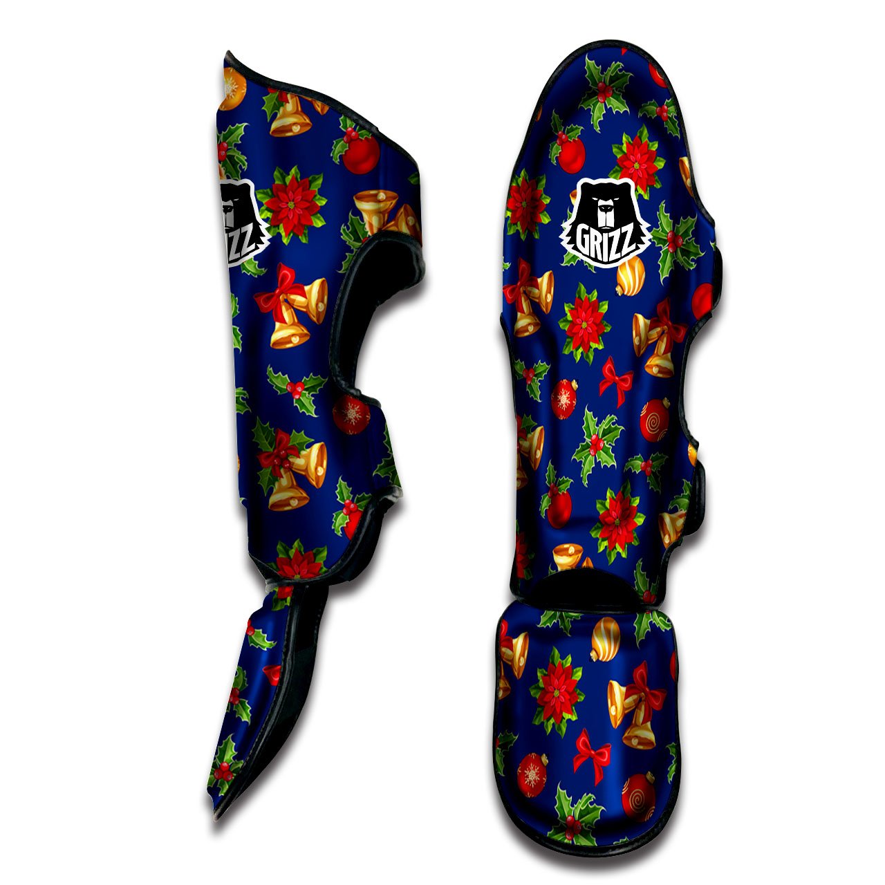 Poinsettia Merry Christmas Print Pattern Muay Thai Shin Guards-grizzshop