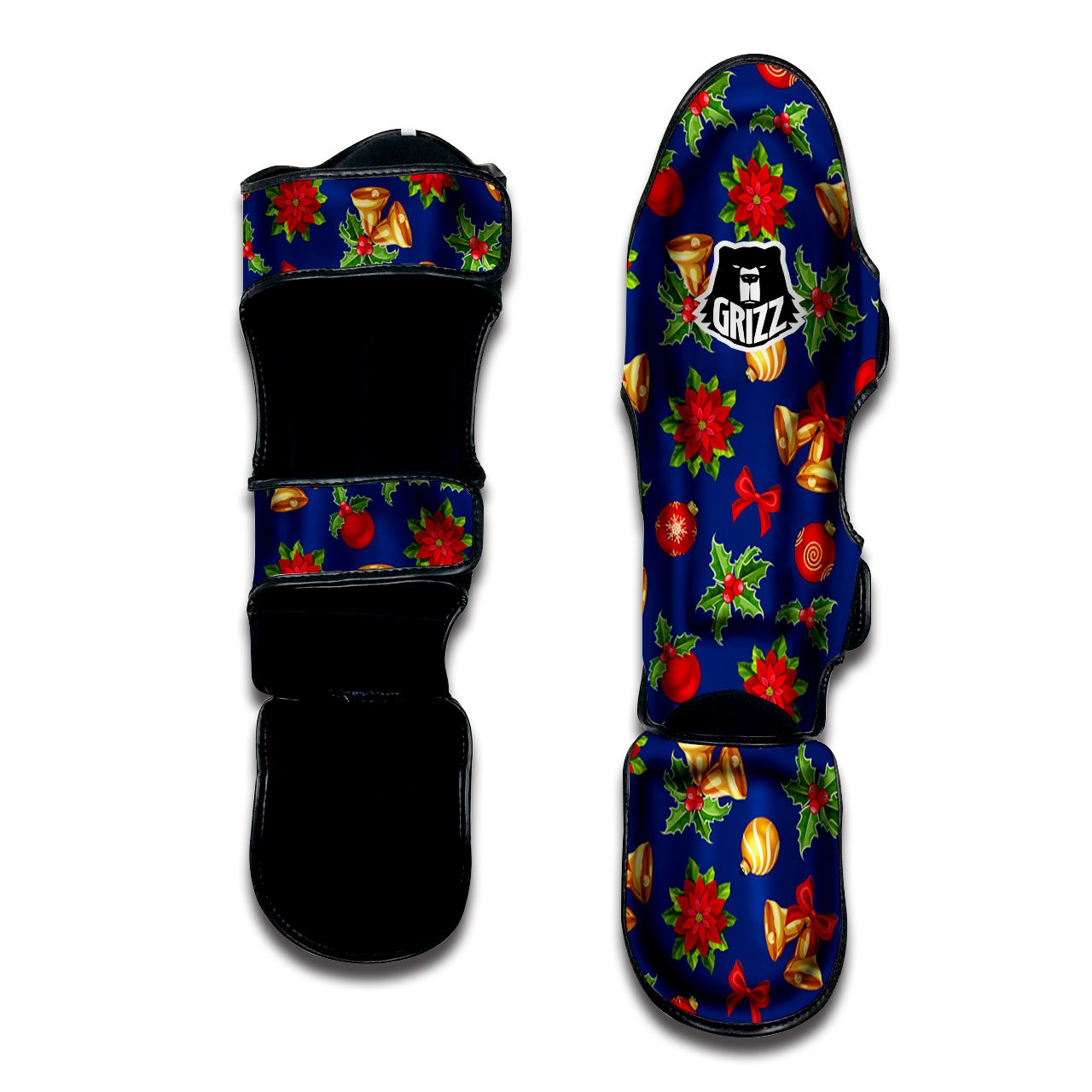 Poinsettia Merry Christmas Print Pattern Muay Thai Shin Guards-grizzshop