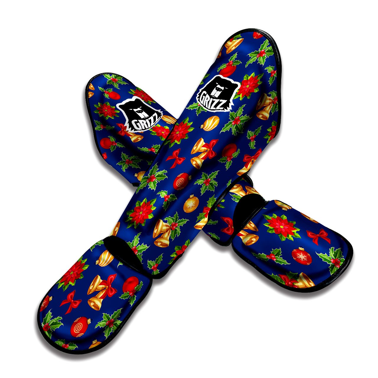 Poinsettia Merry Christmas Print Pattern Muay Thai Shin Guards-grizzshop
