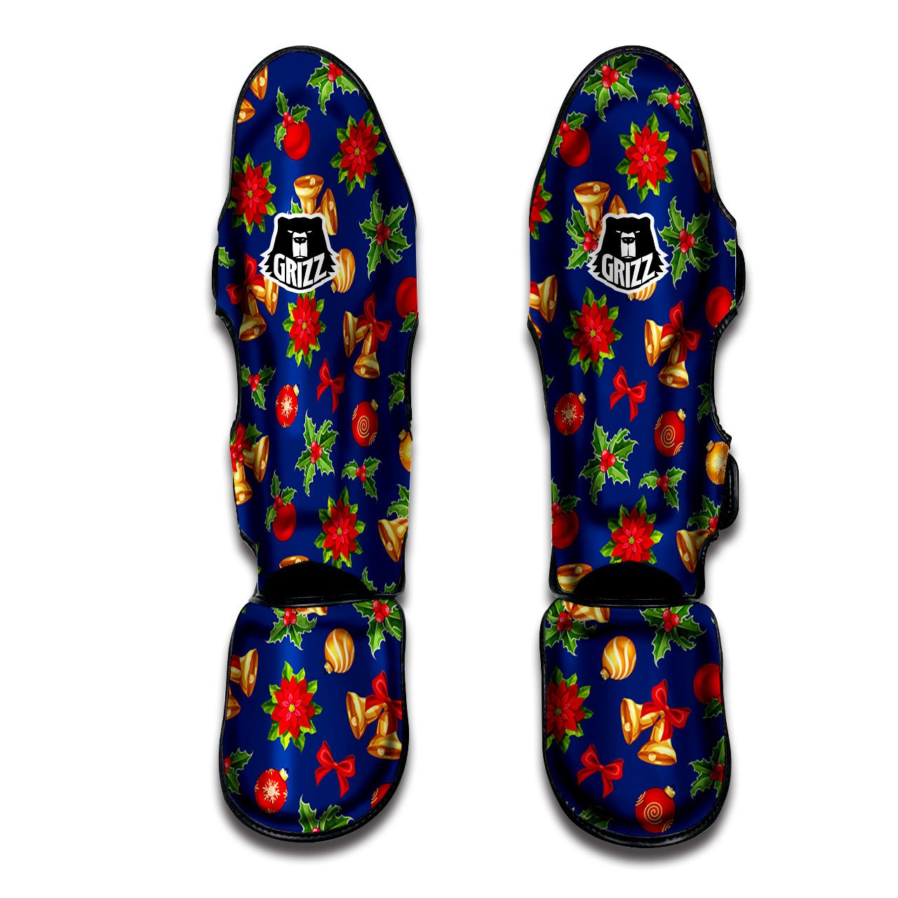 Poinsettia Merry Christmas Print Pattern Muay Thai Shin Guards-grizzshop