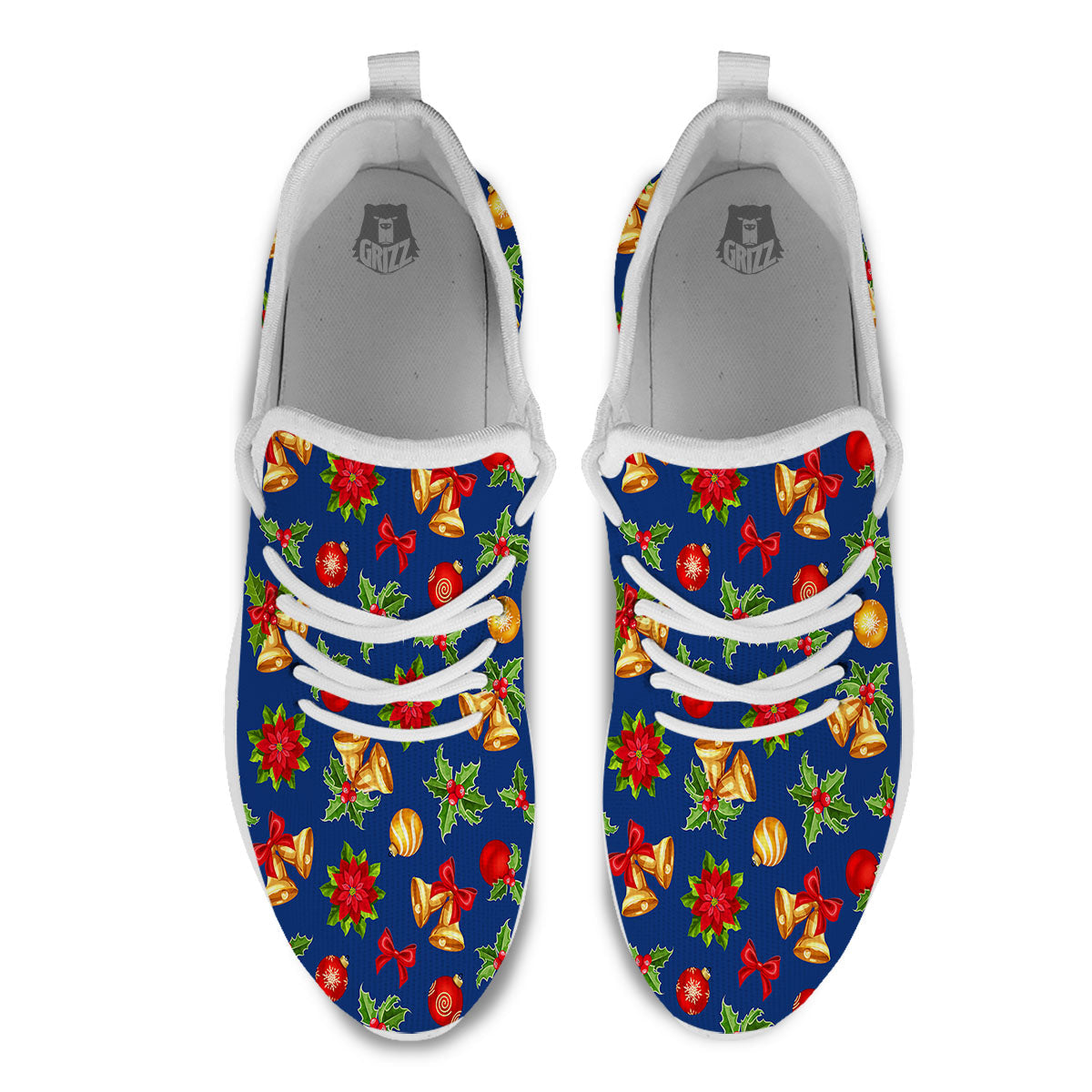 Poinsettia Merry Christmas Print Pattern White Athletic Shoes-grizzshop