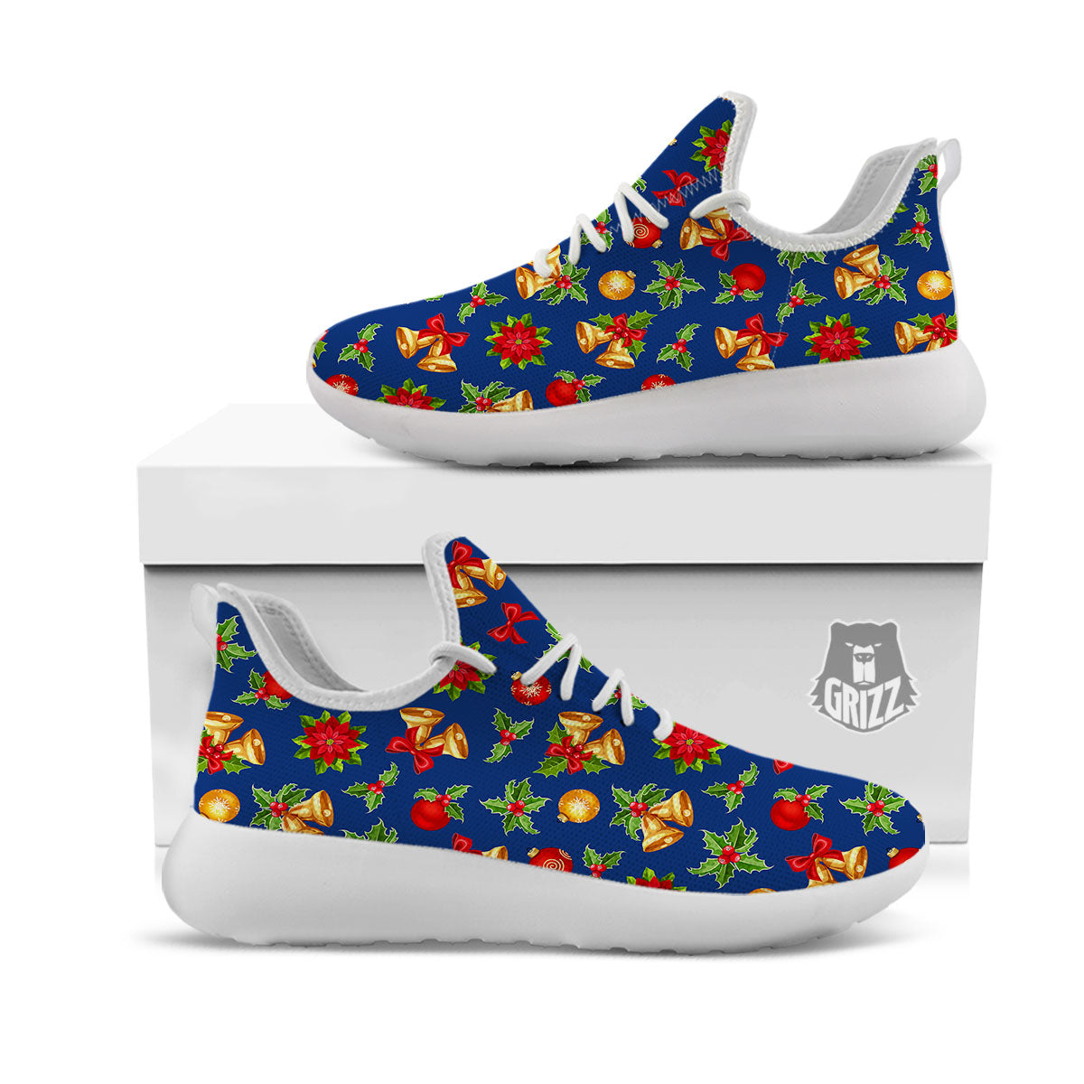 Poinsettia Merry Christmas Print Pattern White Athletic Shoes-grizzshop