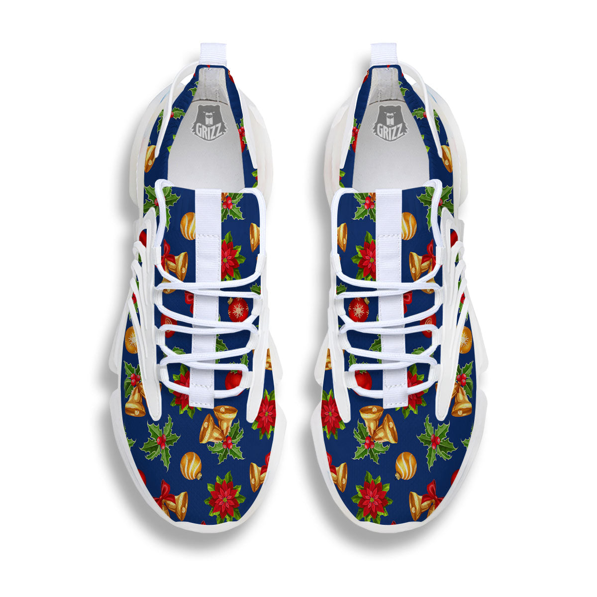 Poinsettia Merry Christmas Print Pattern White Gym Shoes-grizzshop