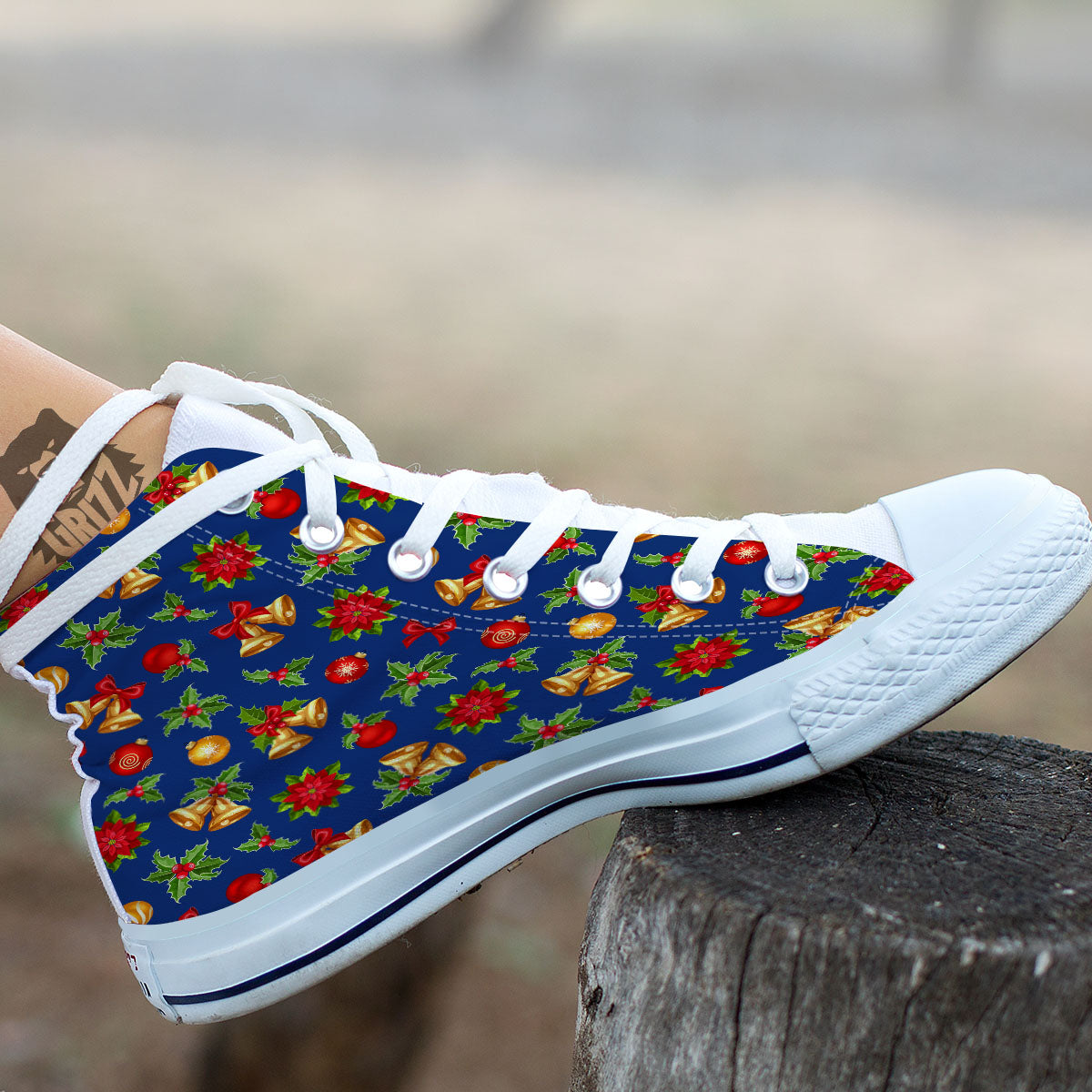 Poinsettia Merry Christmas Print Pattern White High Top Shoes-grizzshop