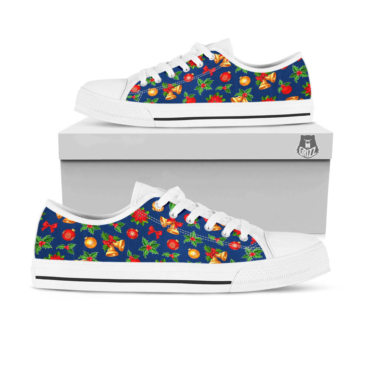 Poinsettia Merry Christmas Print Pattern White Low Top Shoes-grizzshop