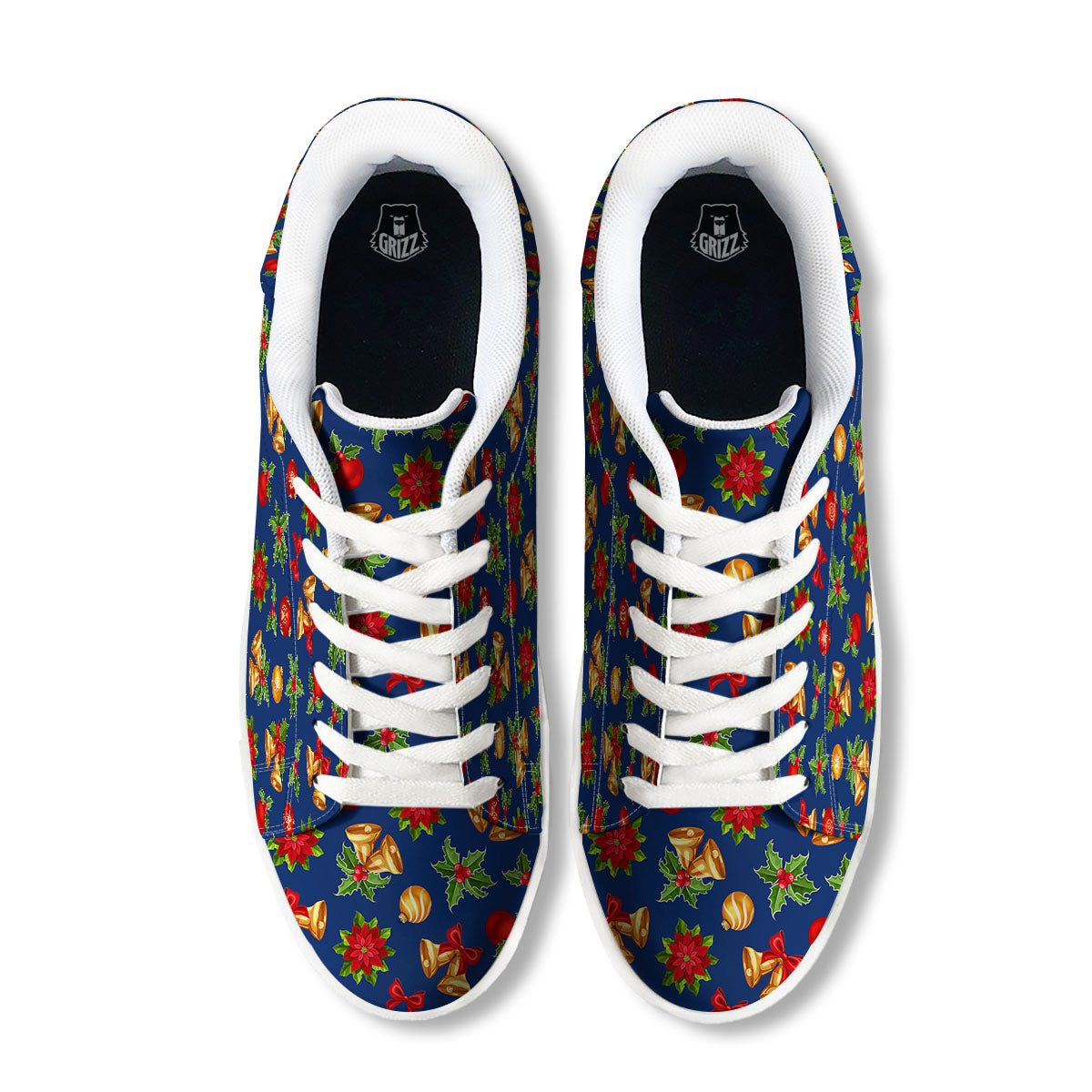 Poinsettia Merry Christmas Print Pattern White Low Top Sneakers-grizzshop