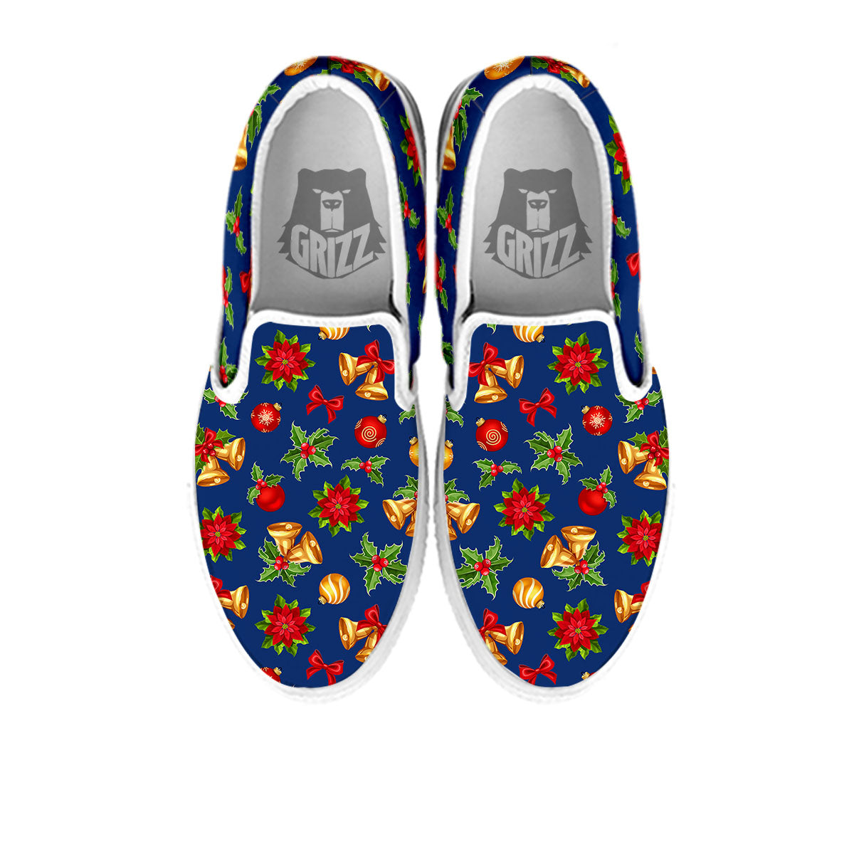 Poinsettia Merry Christmas Print Pattern White Slip On Shoes-grizzshop