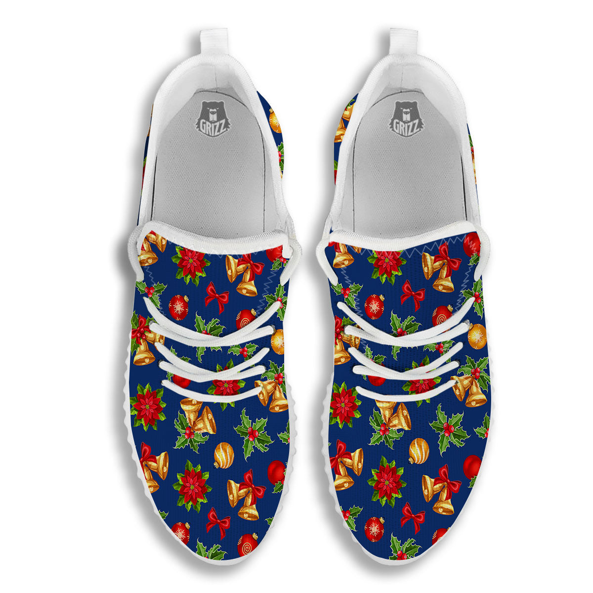 Poinsettia Merry Christmas Print Pattern White Walking Shoes-grizzshop