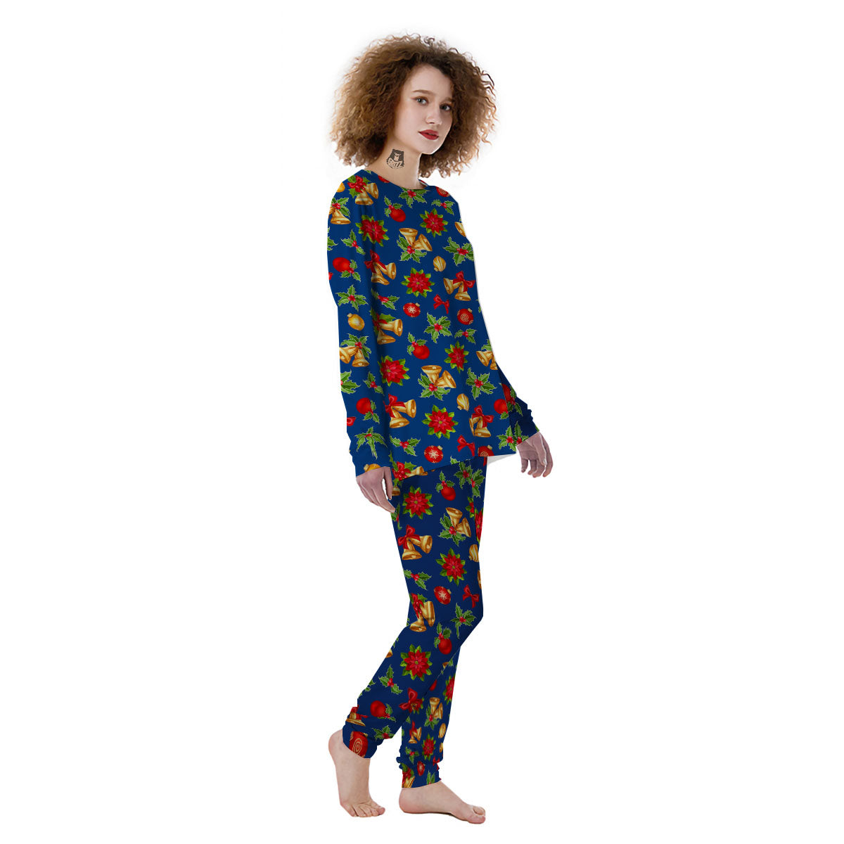 Poinsettia Merry Christmas Print Pattern Women's Pajamas-grizzshop