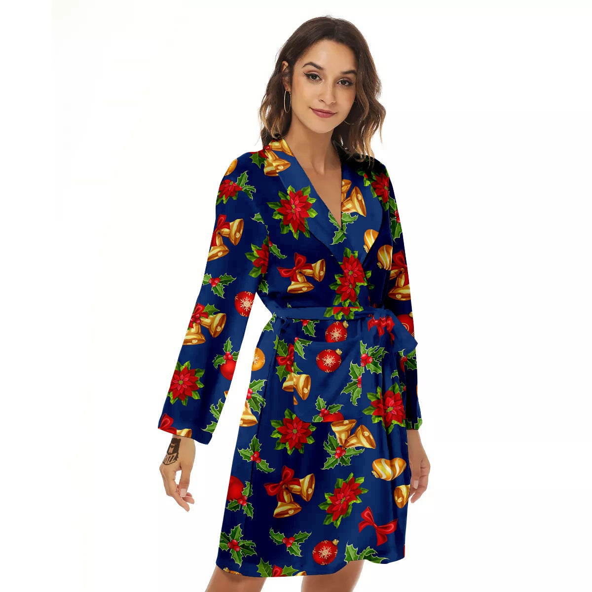 Poinsettia Merry Christmas Print Pattern Women's Robe-grizzshop