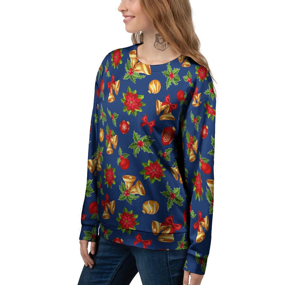 Poinsettia Merry Christmas Print Pattern Women's Sweatshirt-grizzshop