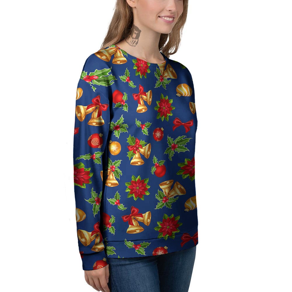 Poinsettia Merry Christmas Print Pattern Women's Sweatshirt-grizzshop