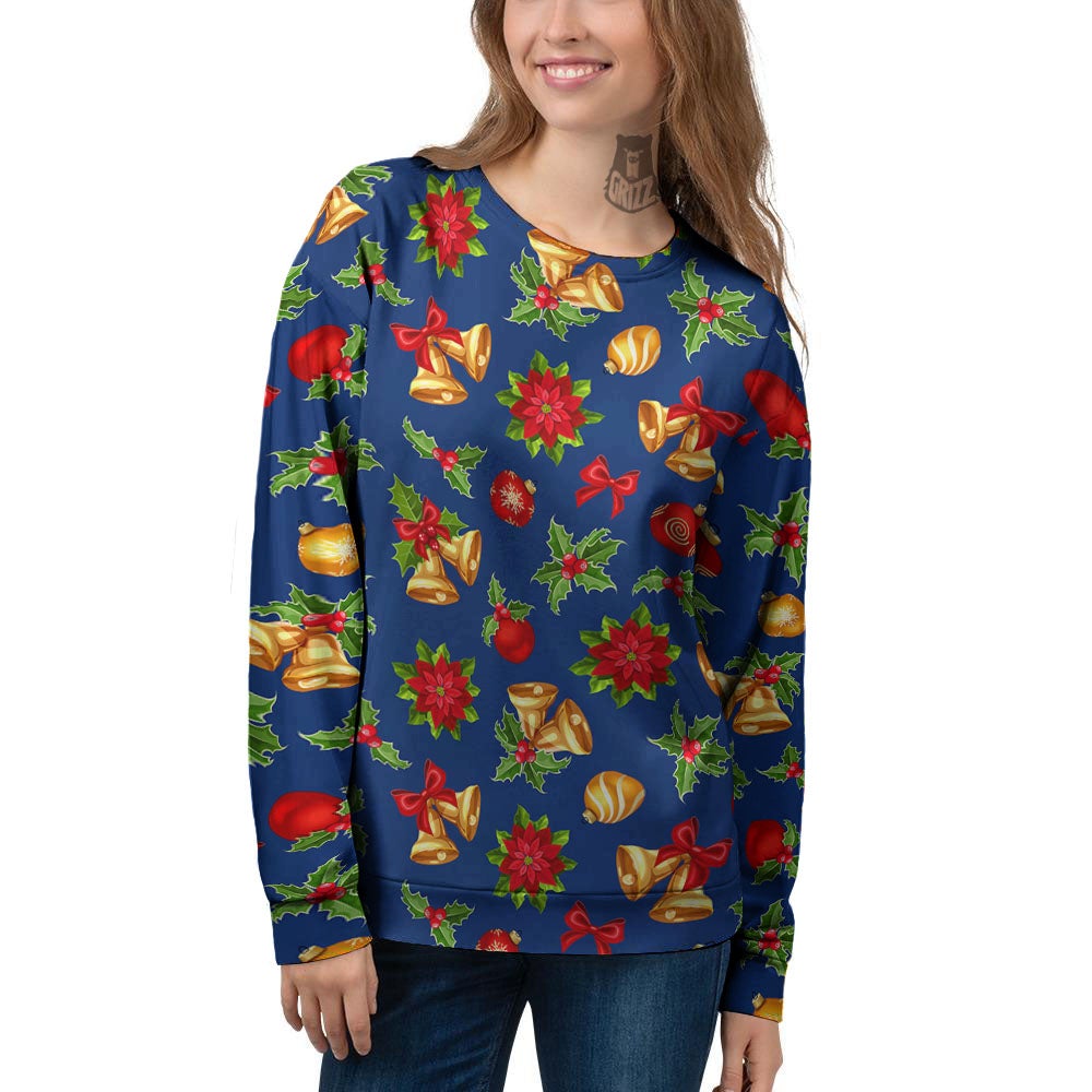 Poinsettia Merry Christmas Print Pattern Women's Sweatshirt-grizzshop
