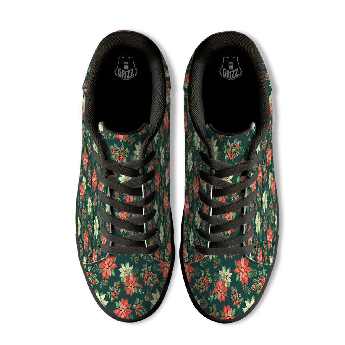 Poinsettia Watercolor Print Pattern Black Low Top Sneakers-grizzshop