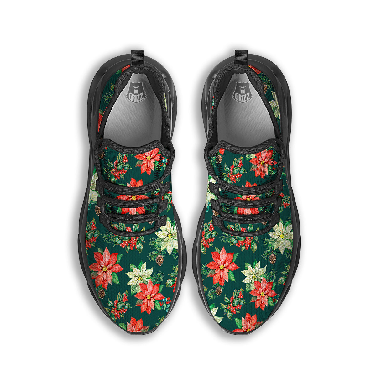Poinsettia Watercolor Print Pattern Black Running Shoes-grizzshop